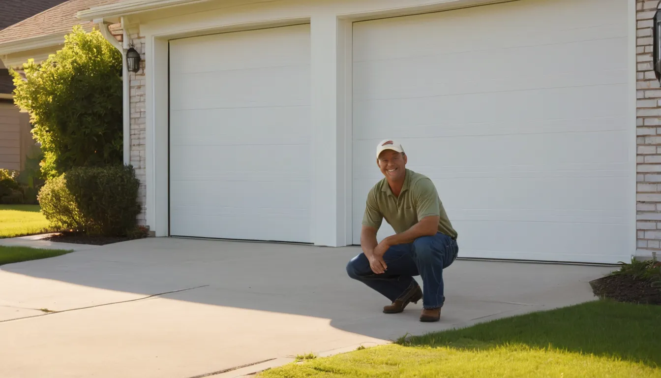 Garage door provider inspecting a track on a home's garage door in Houston