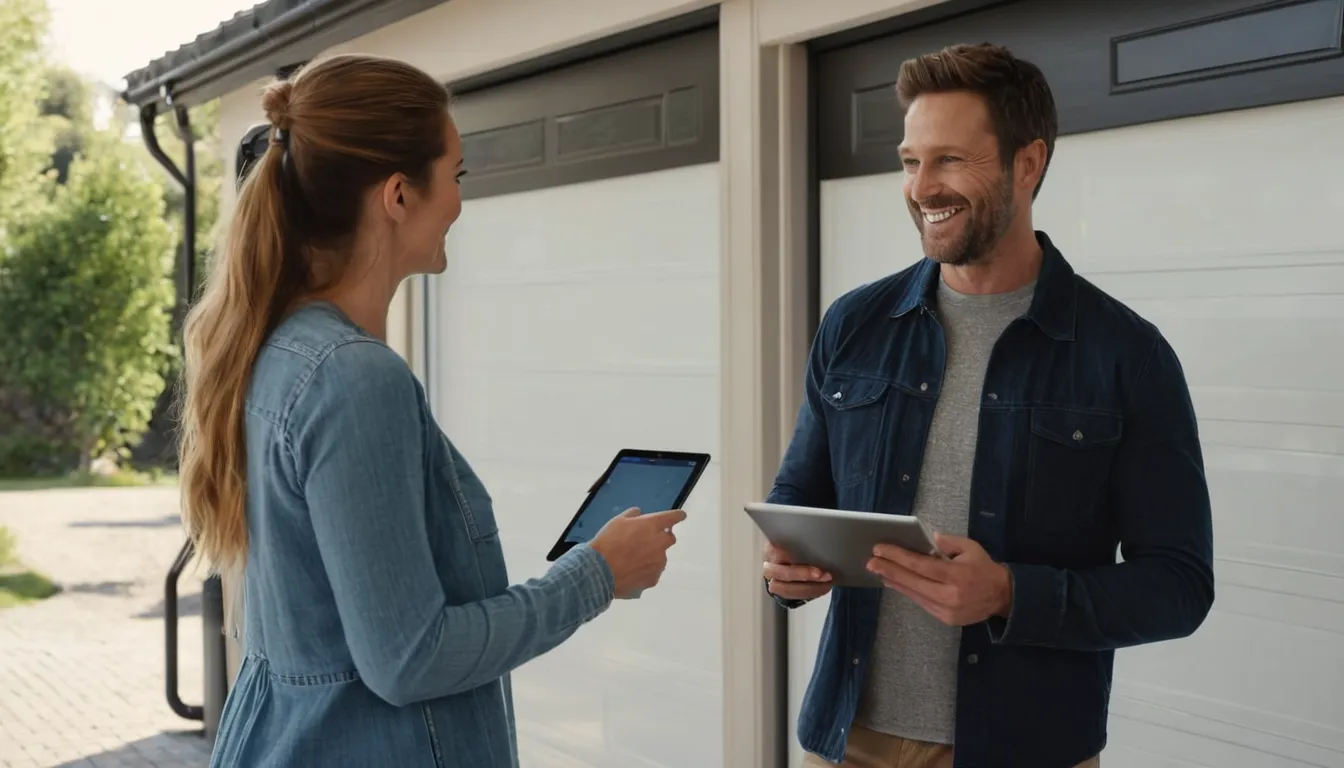 Homeowner and provider discussing garage door options in the Houston area